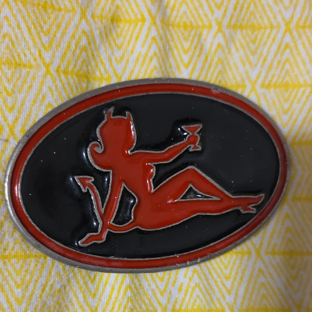 Red and Black Devil Oval Belt Buckle